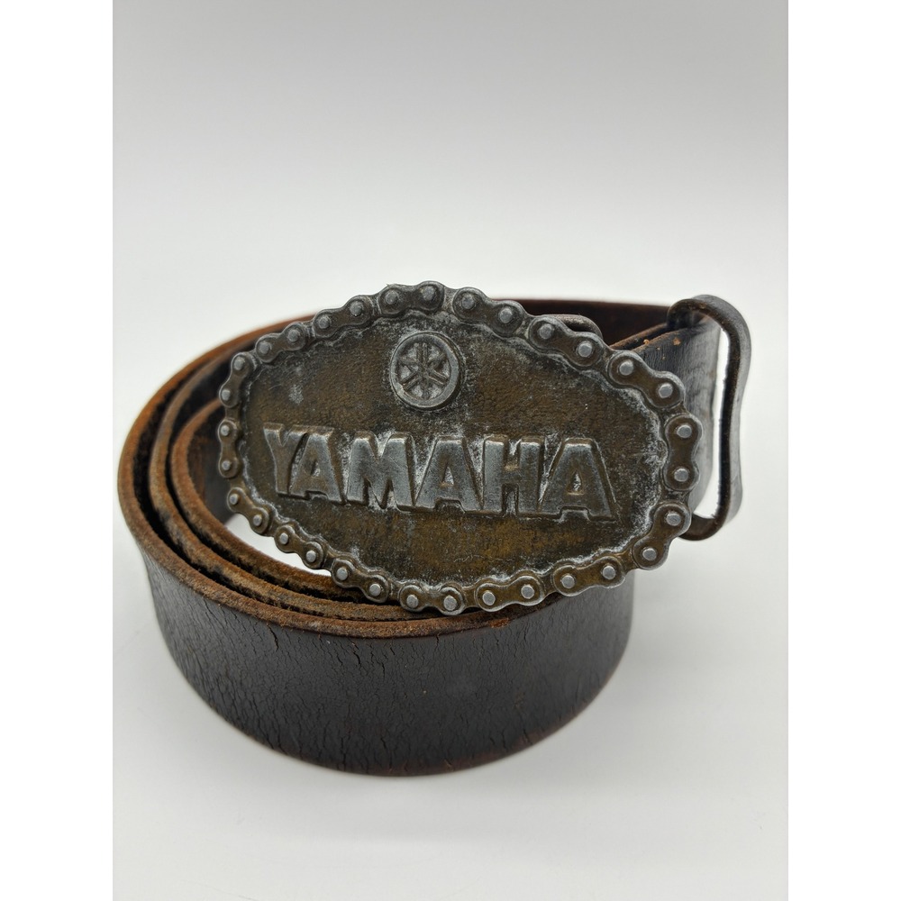 Vintage Yamaha Motorcycle 1976 Belt Leather Distressed Biker Buckle Black